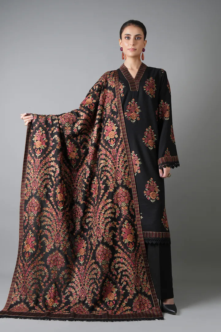 3 Piece Embroidered PK Raw Silk Suit