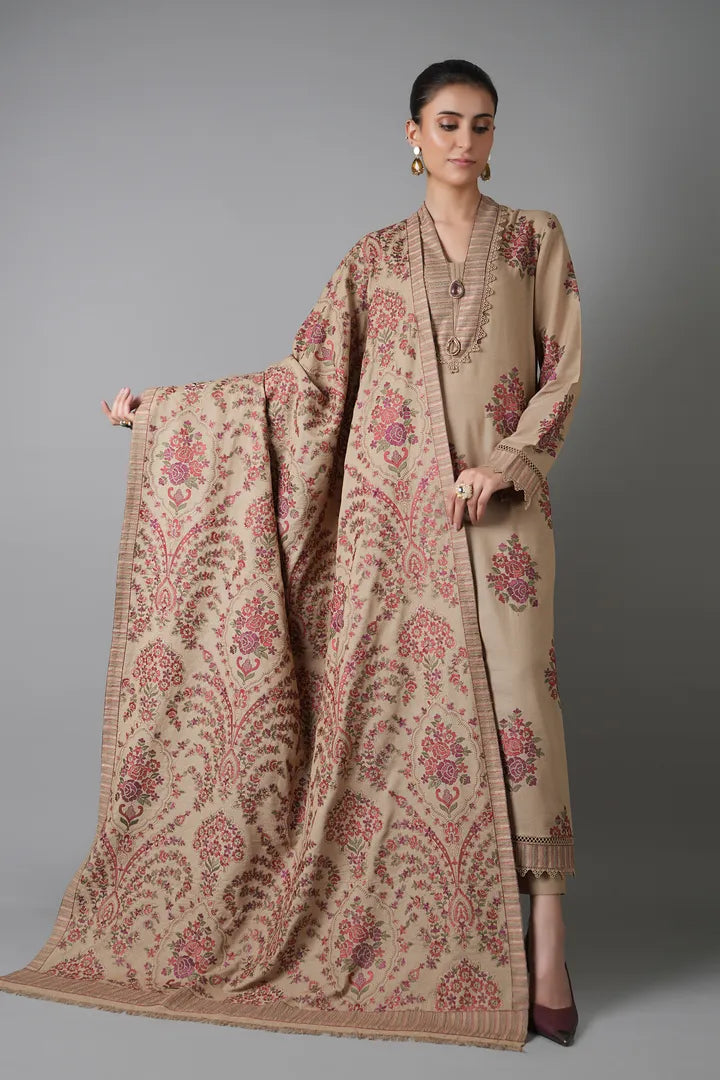 2 Piece Embroidered Raw Silk Suit
